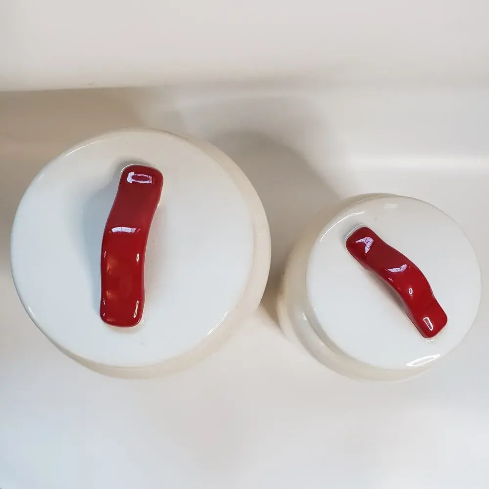 Rae Dunn NWOT Set of 2 Joy & Cheer Food Storage Kitchen Canisters Red & White